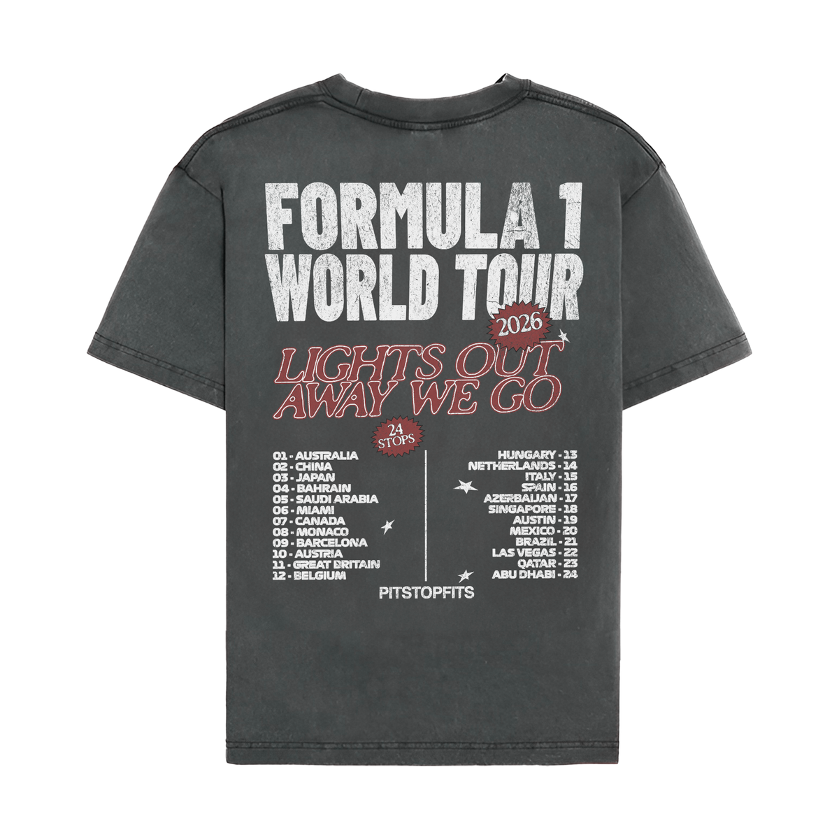 F1 World Tour 2026 Vintage Shirt - Washed Black back