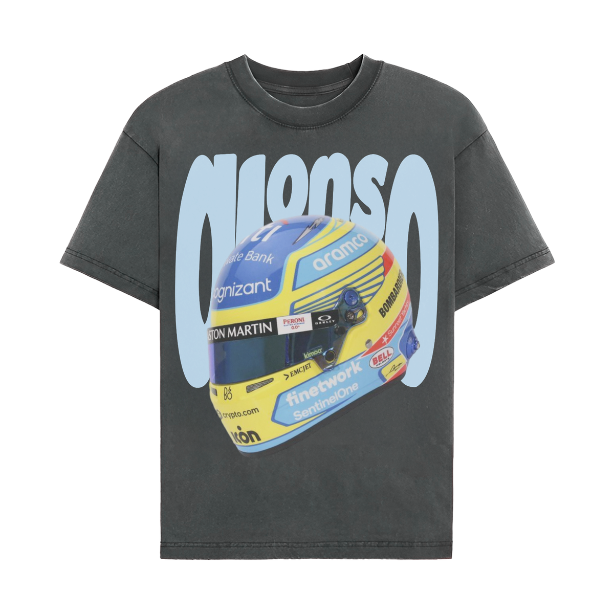 Fernando Alonso Helmet Graphic T-shirt - Washed Black front