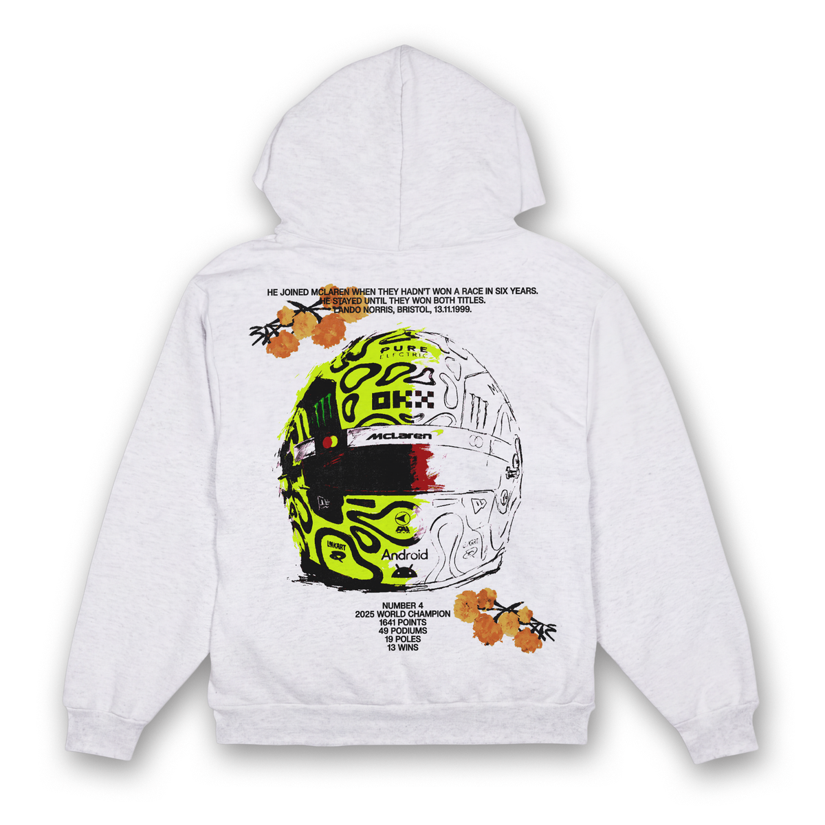 Lando Floral Helmet Hoodie - Ash back