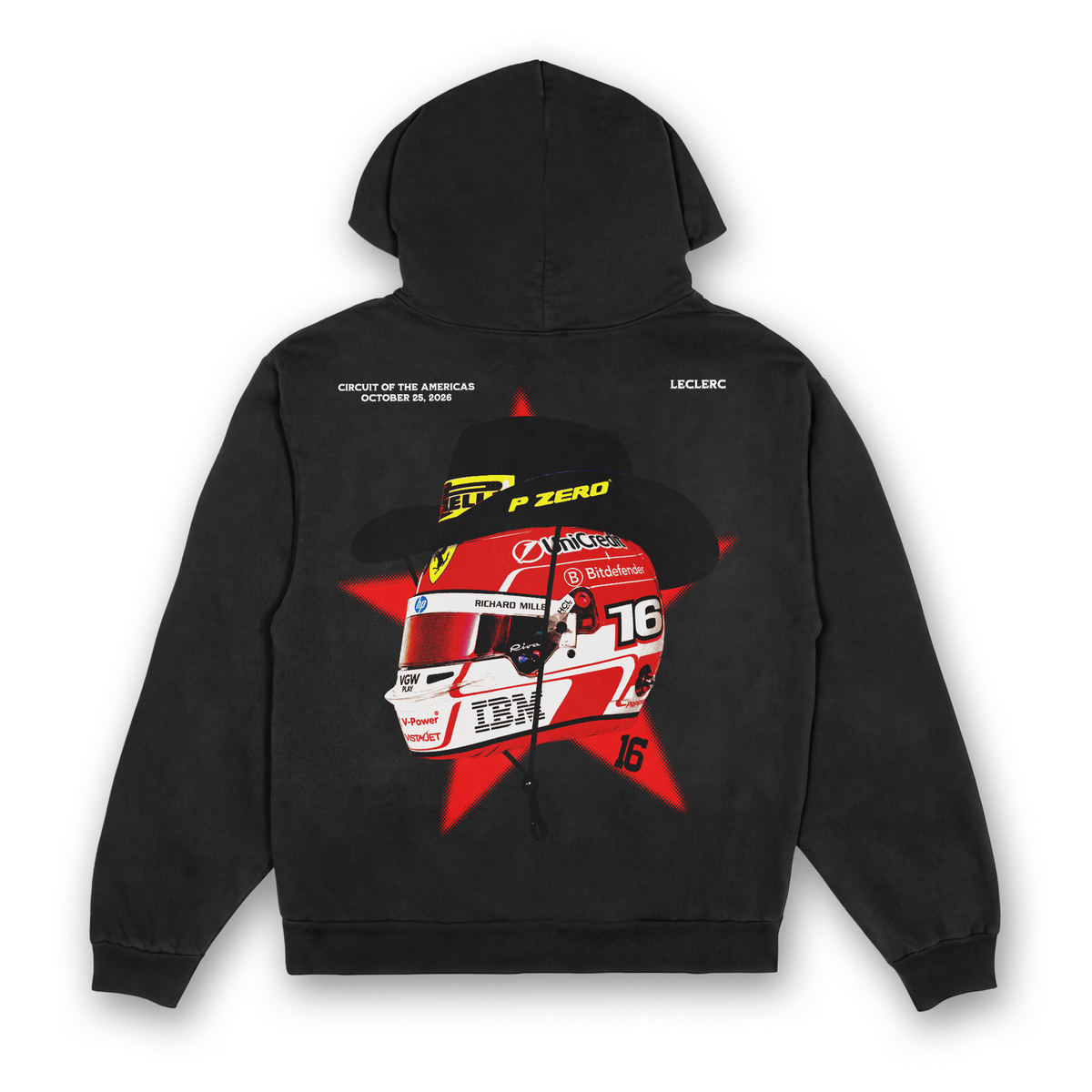 Leclerc Cowboy Helmet Hoodie - Black back