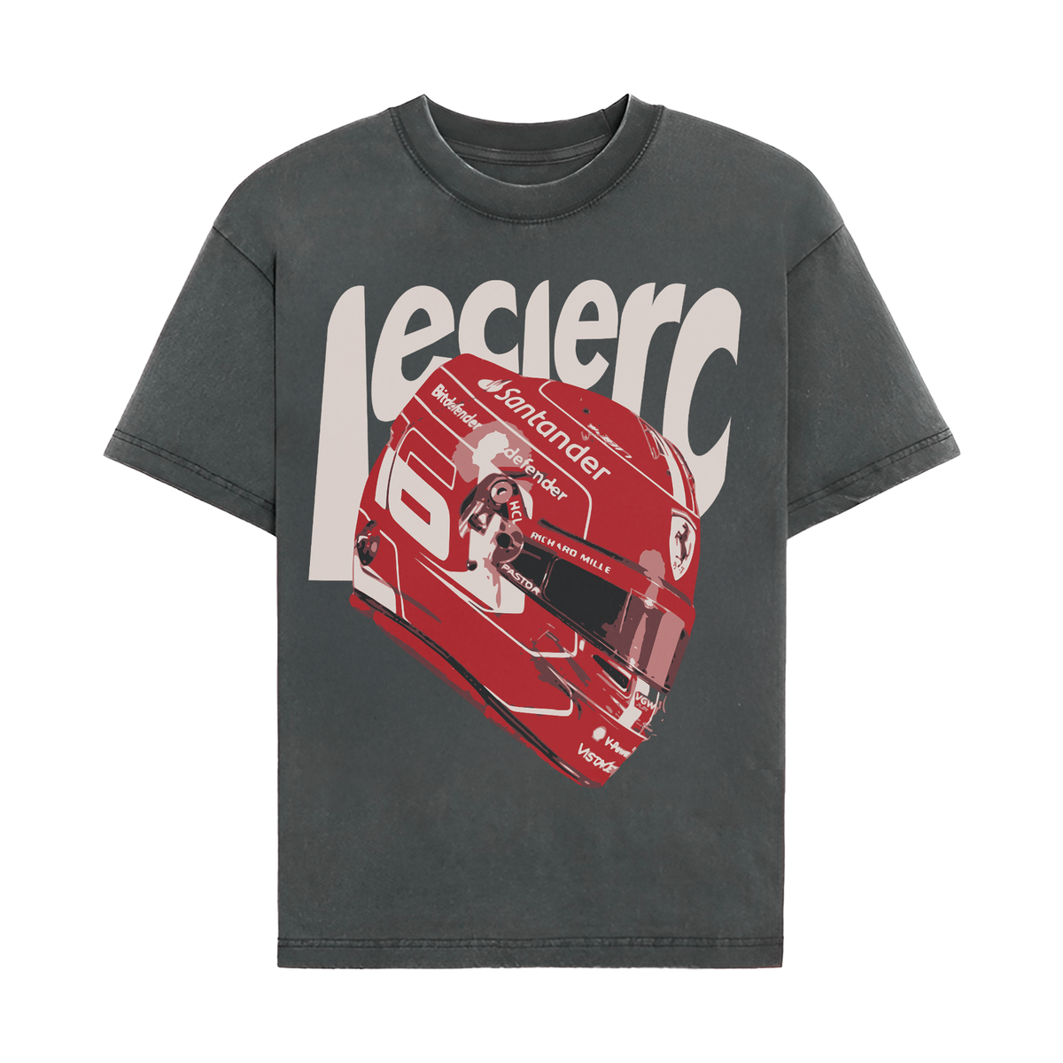 Leclerc Helmet Graphic T-shirt - Washed Black front
