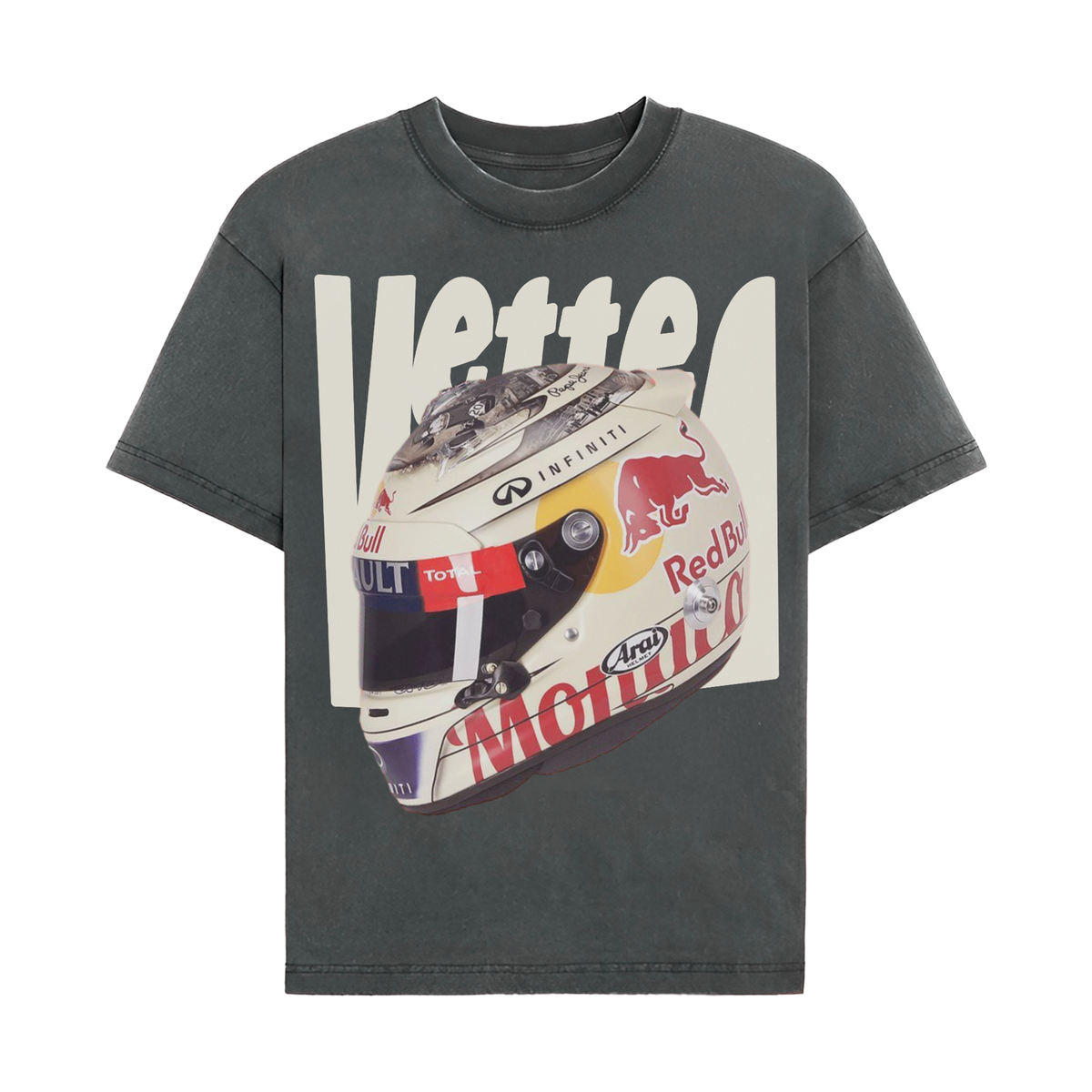 Sebastian Vettel Helmet Graphic T-shirt - Washed Black front