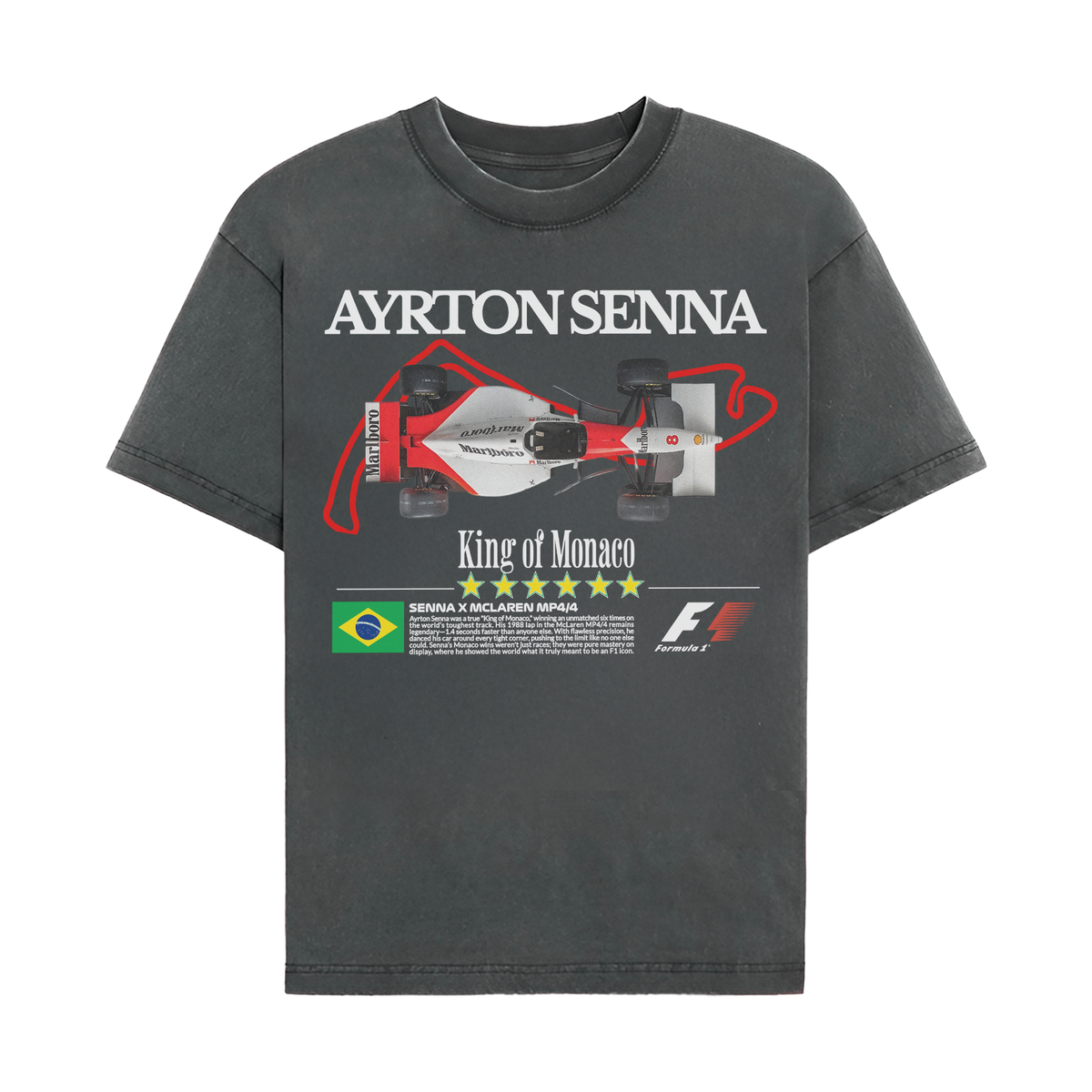 Ayrton Senna "King of Monaco" T-shirt - Washed Black front