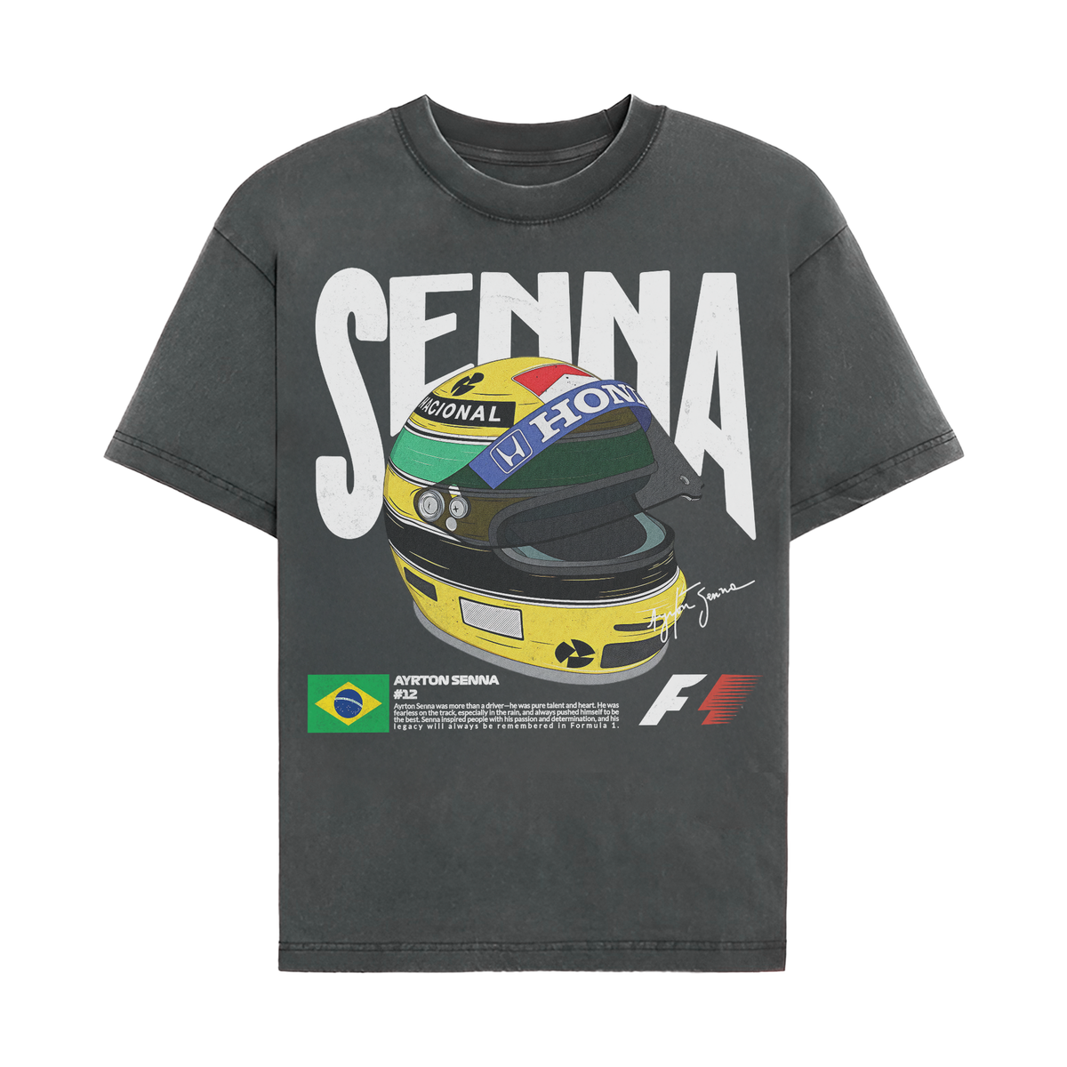 Ayrton Senna T-shirt - Washed Black front