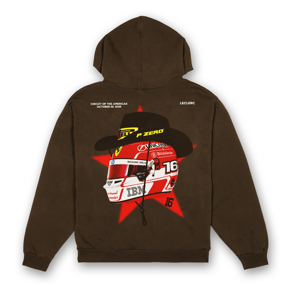 Leclerc Cowboy Helmet Hoodie - Dark Chocolate back