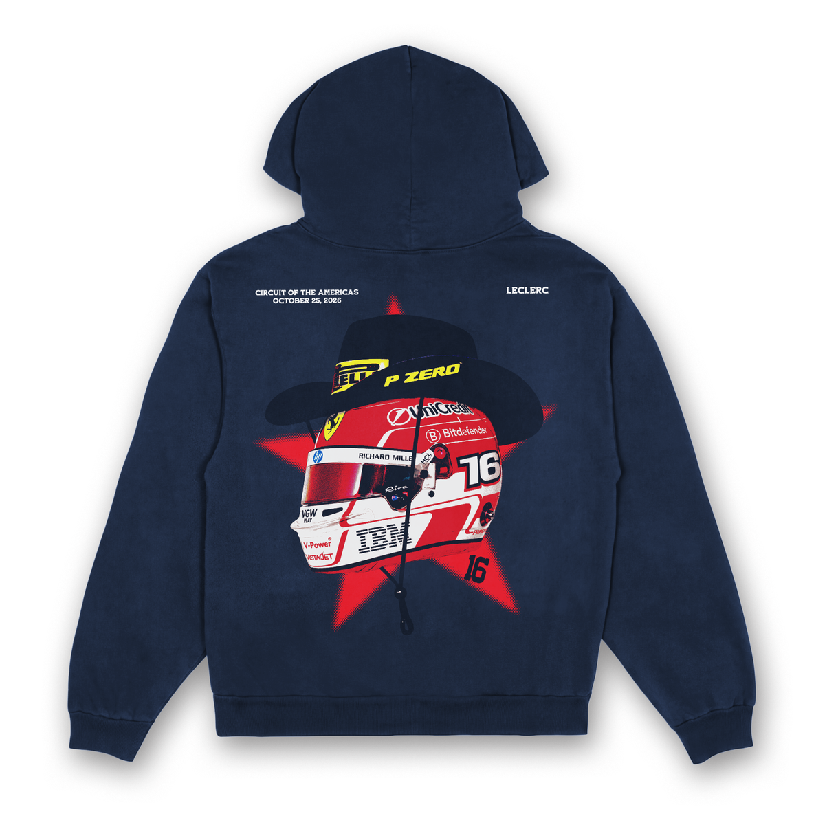 Leclerc Cowboy Helmet Hoodie - Navy back