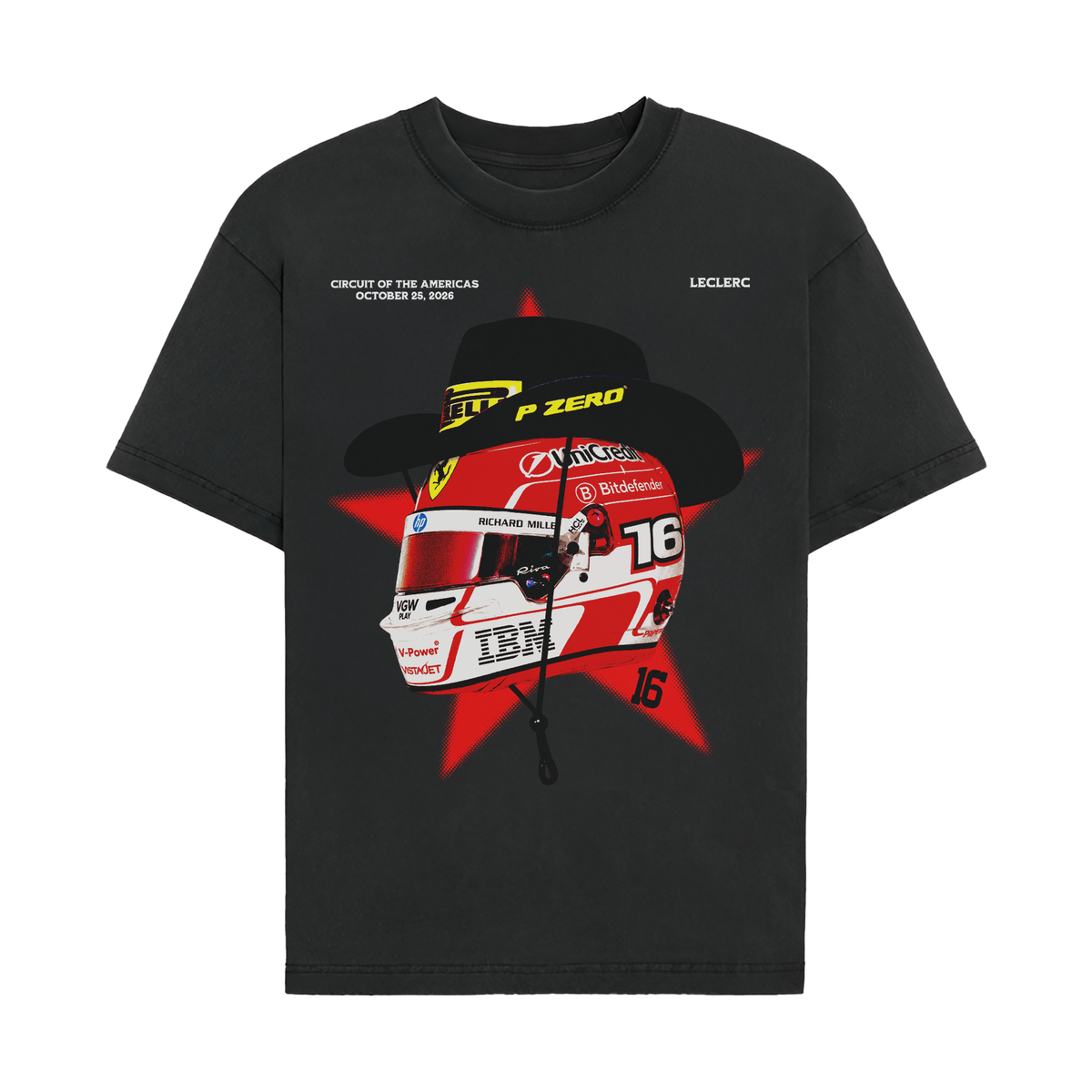 Leclerc Cowboy Helmet Tee - Black front