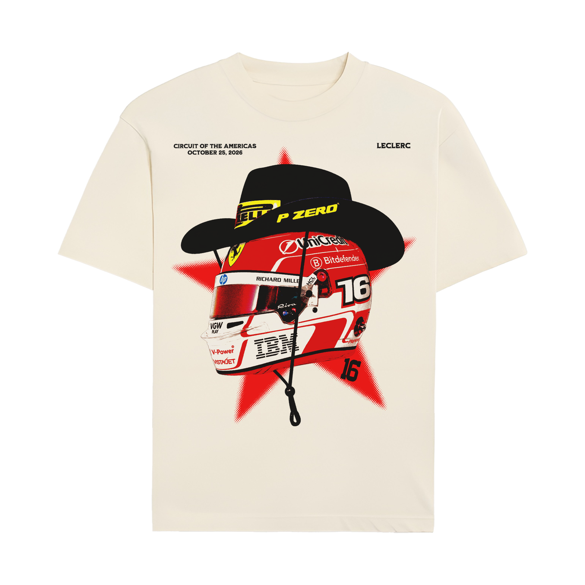 Leclerc Cowboy Helmet Tee - Off-White front