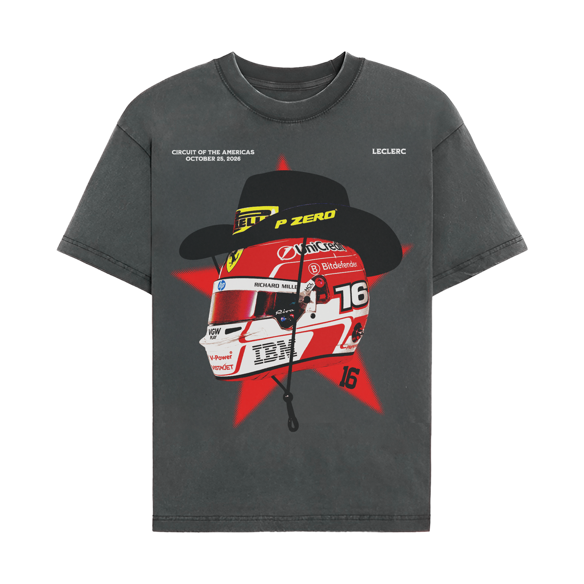 Leclerc Cowboy Helmet Tee - Washed Black front