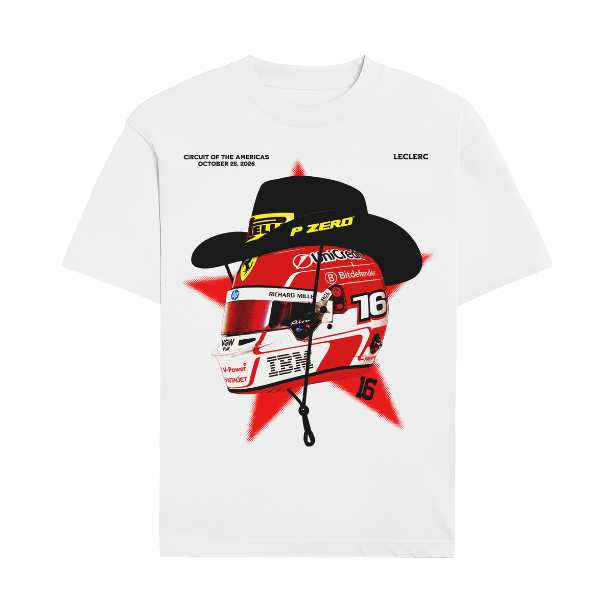 Leclerc Cowboy Helmet Tee - White front