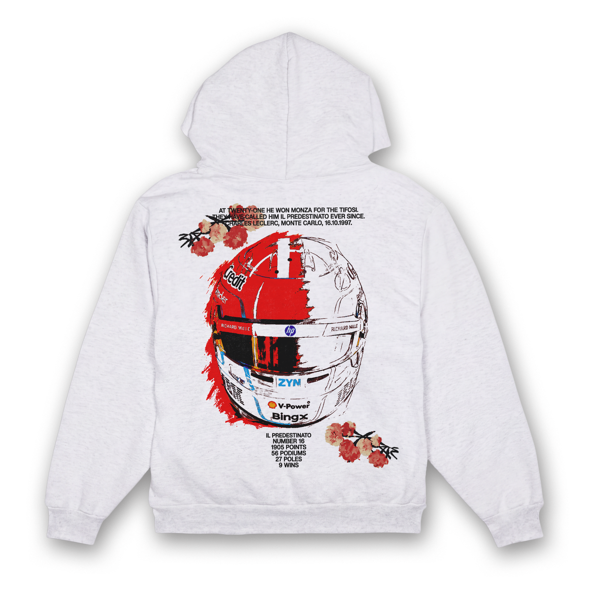 Leclerc Floral Helmet Hoodie - Ash back