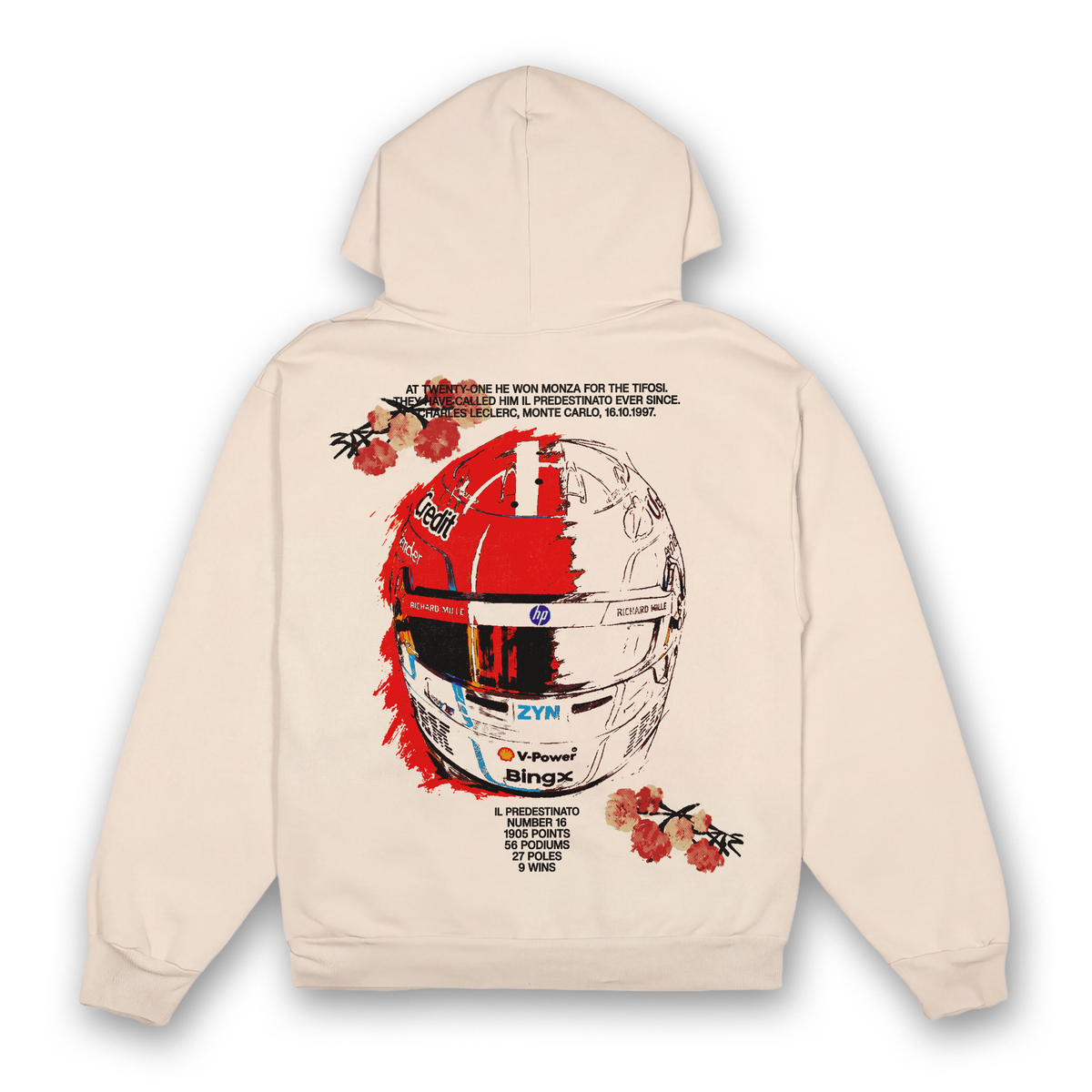 Leclerc Floral Helmet Hoodie - Sand back