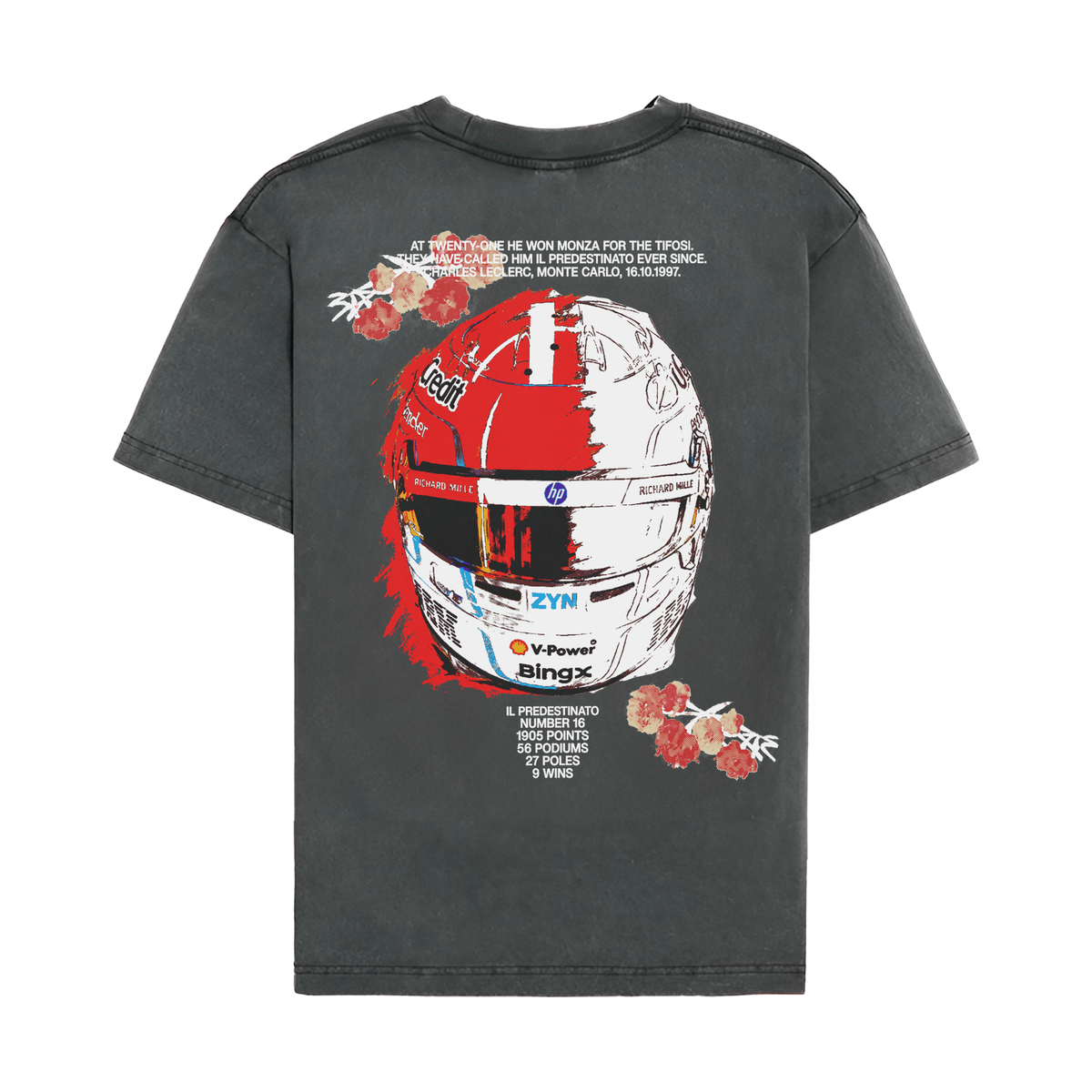 Leclerc Floral Helmet Tee - Washed Black back