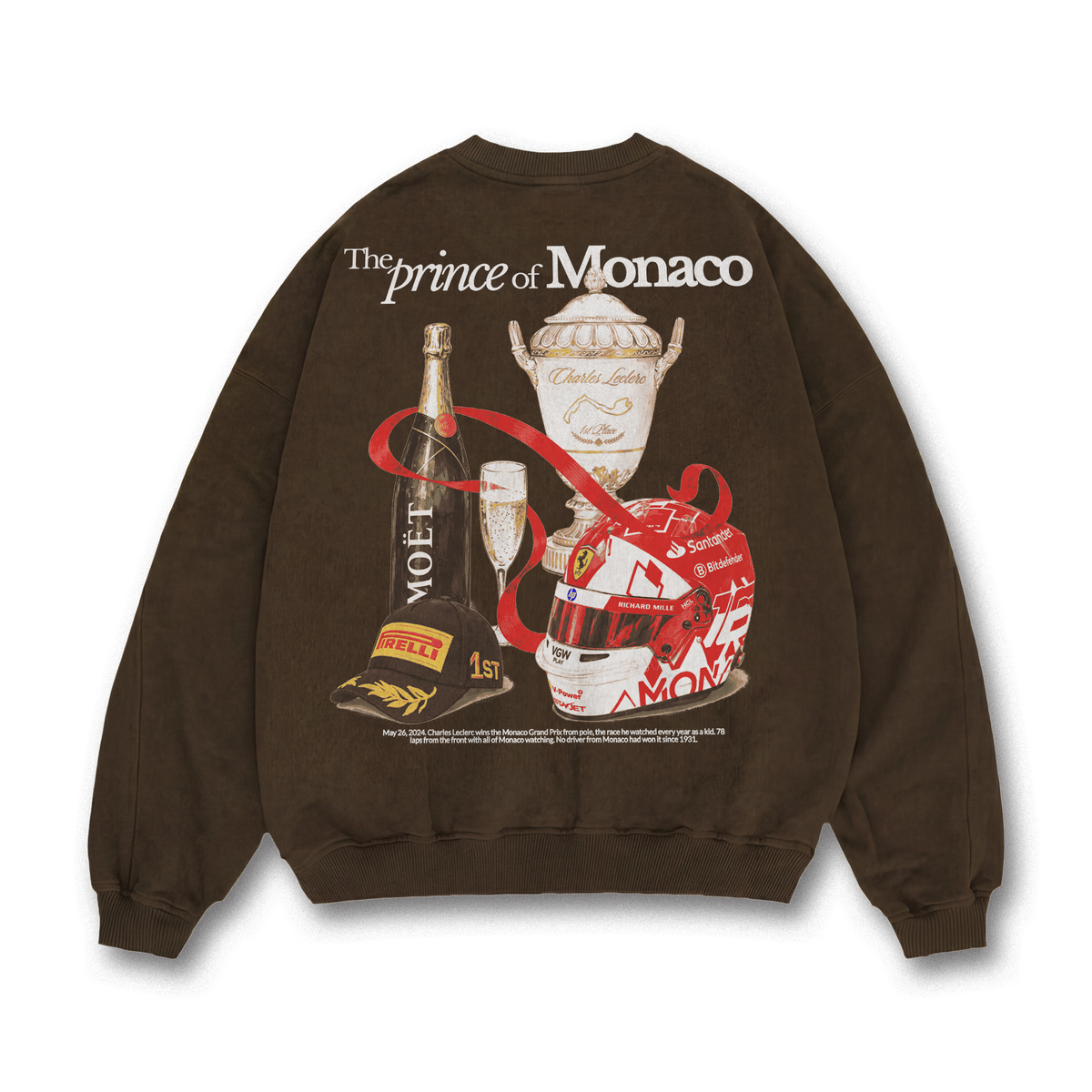 Leclerc Prince of Monaco Crewneck - Dark Chocolate back