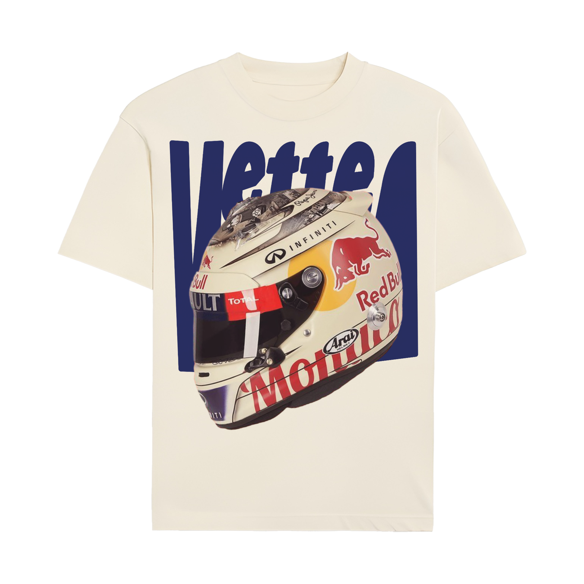 Sebastian Vettel Helmet Graphic T-shirt - Off-White front